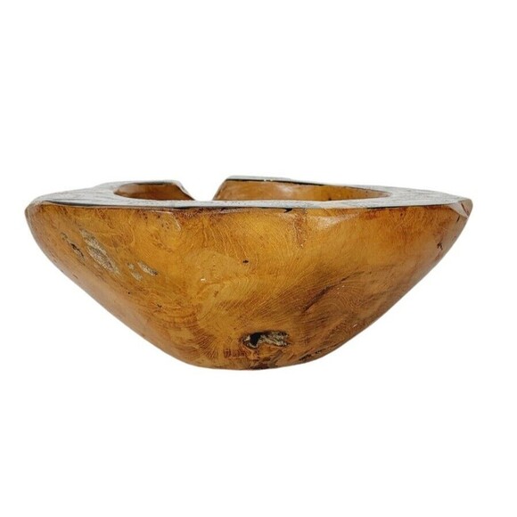 Vintage Natural Polished Teak Root Rustic Bowl Raw Chunky Painted Rim 11.5" - Picture 5 of 14